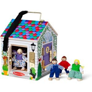 Melissa & Doug Take-Along  Dollhouse  Sounds, Keys, 4 Poseable Wooden Dolls NWT
